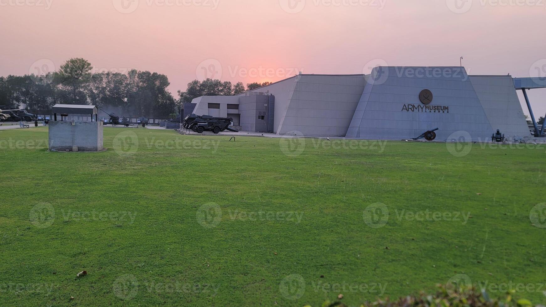 Army equipment using in war are placed in public park for kids in Lahore, Pakistan on May 15, 2024. photo