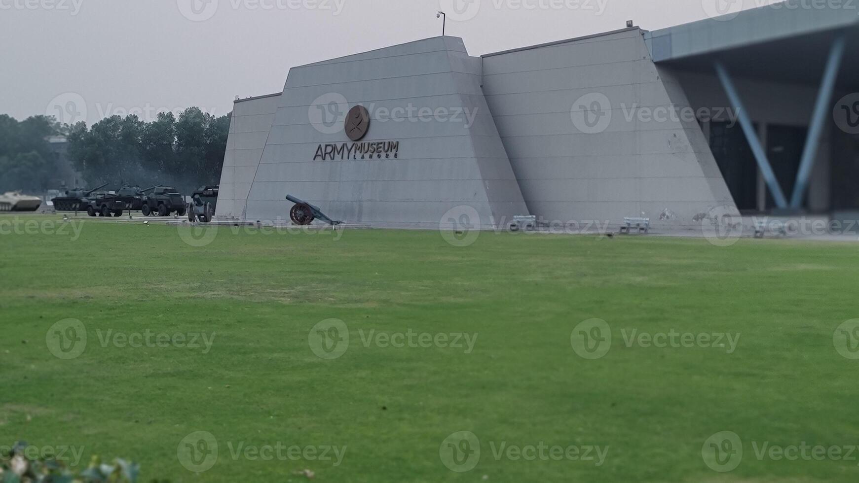 Army equipment using in war are placed in public park for kids in Lahore, Pakistan on May 15, 2024. photo
