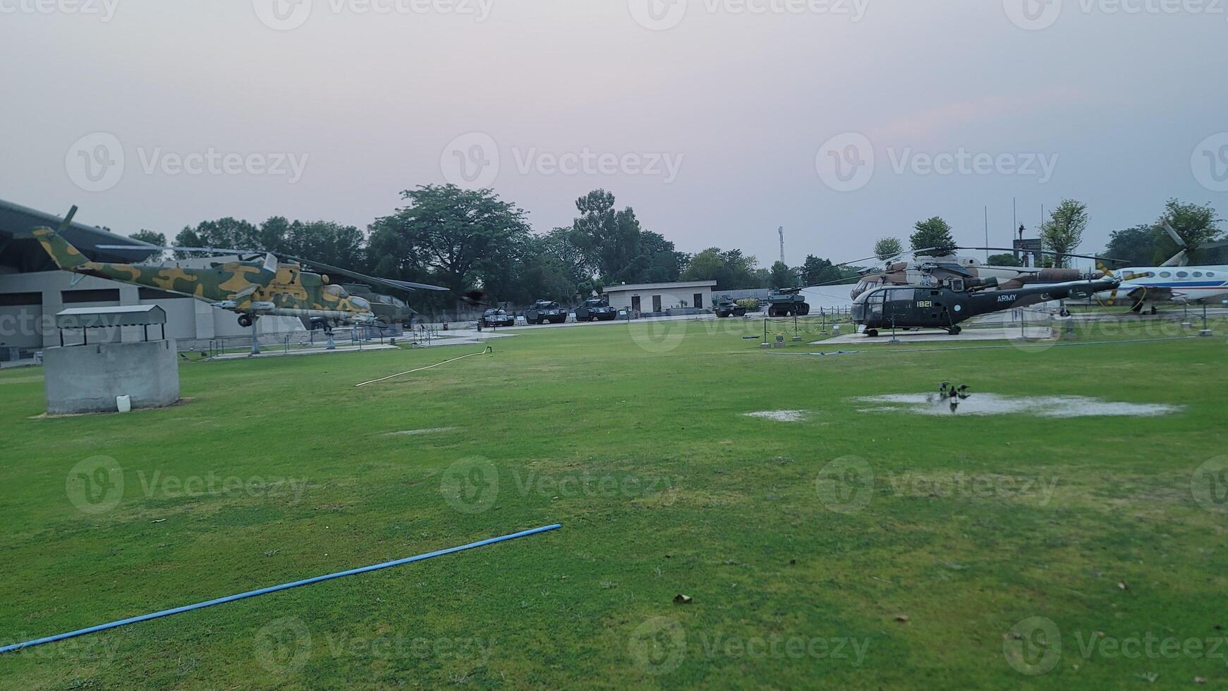 Army equipment using in war are placed in public park for kids in Lahore, Pakistan on May 15, 2024. photo
