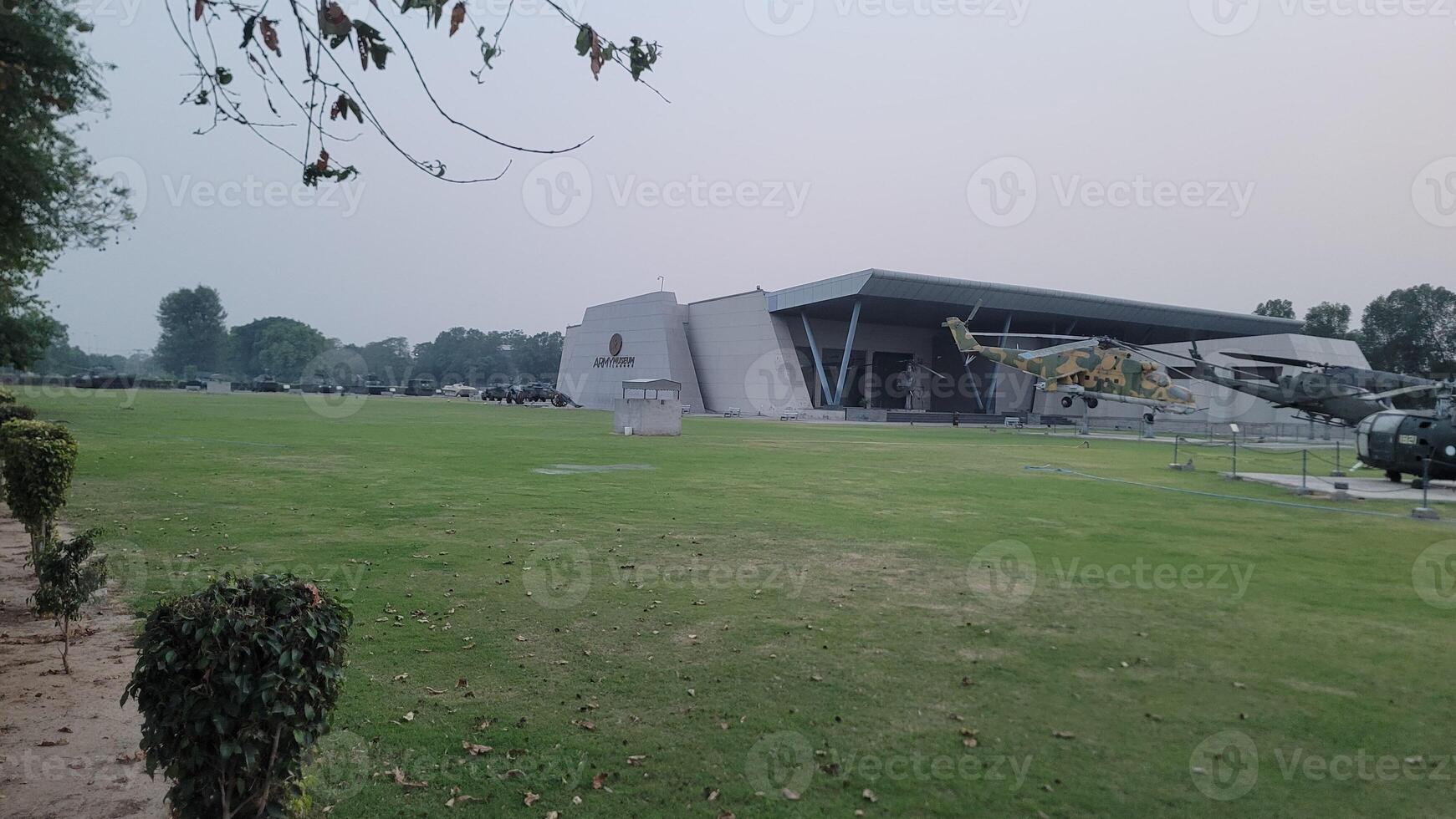 Army equipment using in war are placed in public park for kids in Lahore, Pakistan on May 15, 2024. photo