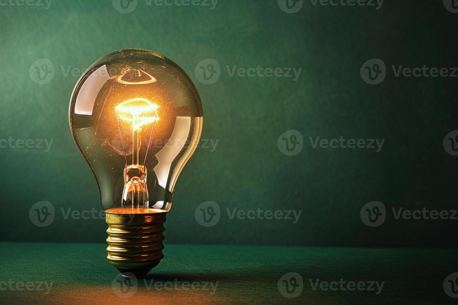 With a verdant green background, a glowing light bulb provides a captivating focal point and room for text, Generated AI photo