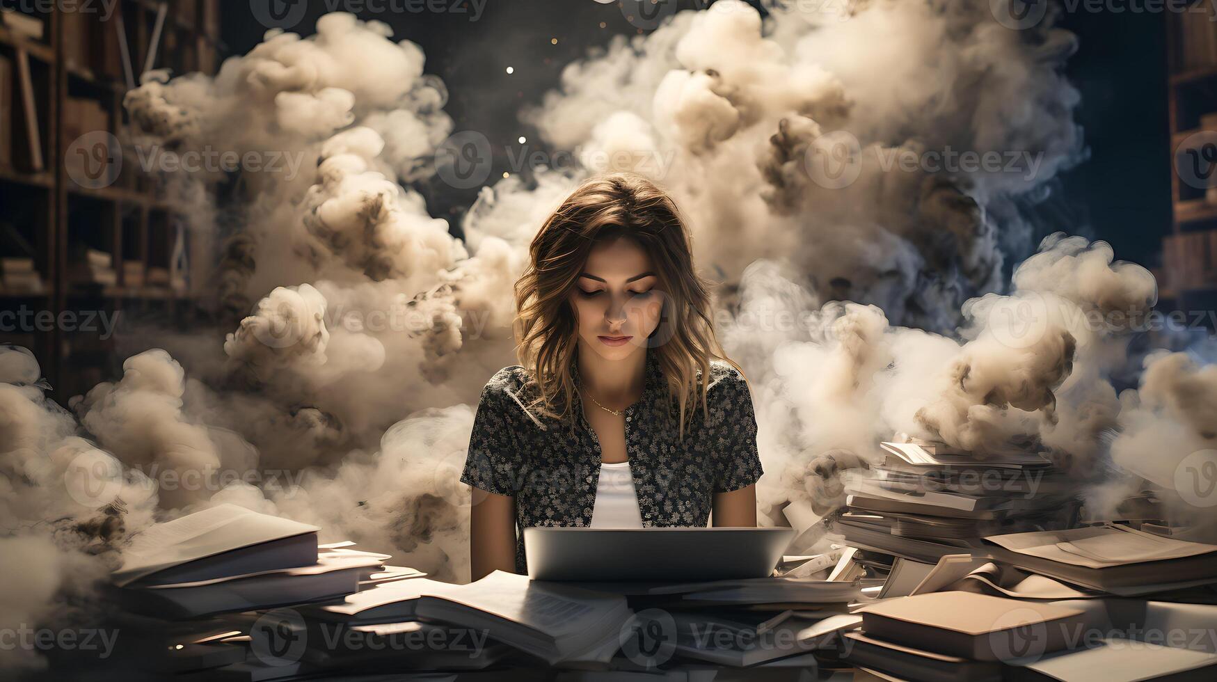 Professional burnout syndrome. Frustrated worker, mental health problems. Emotional burnout of an office worker. photo