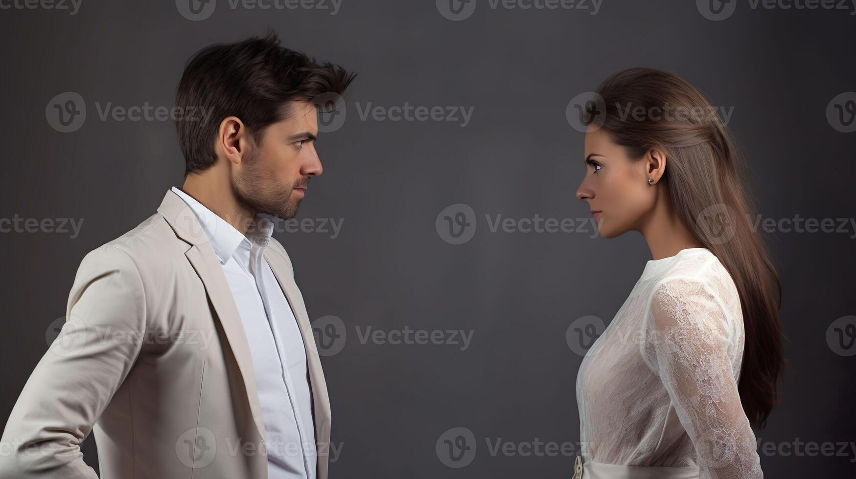 Man and a woman in a quarrel. Conflicts between husband and wife. Concept of divorce, disagreement, relationship troubles misunderstanding in family. photo