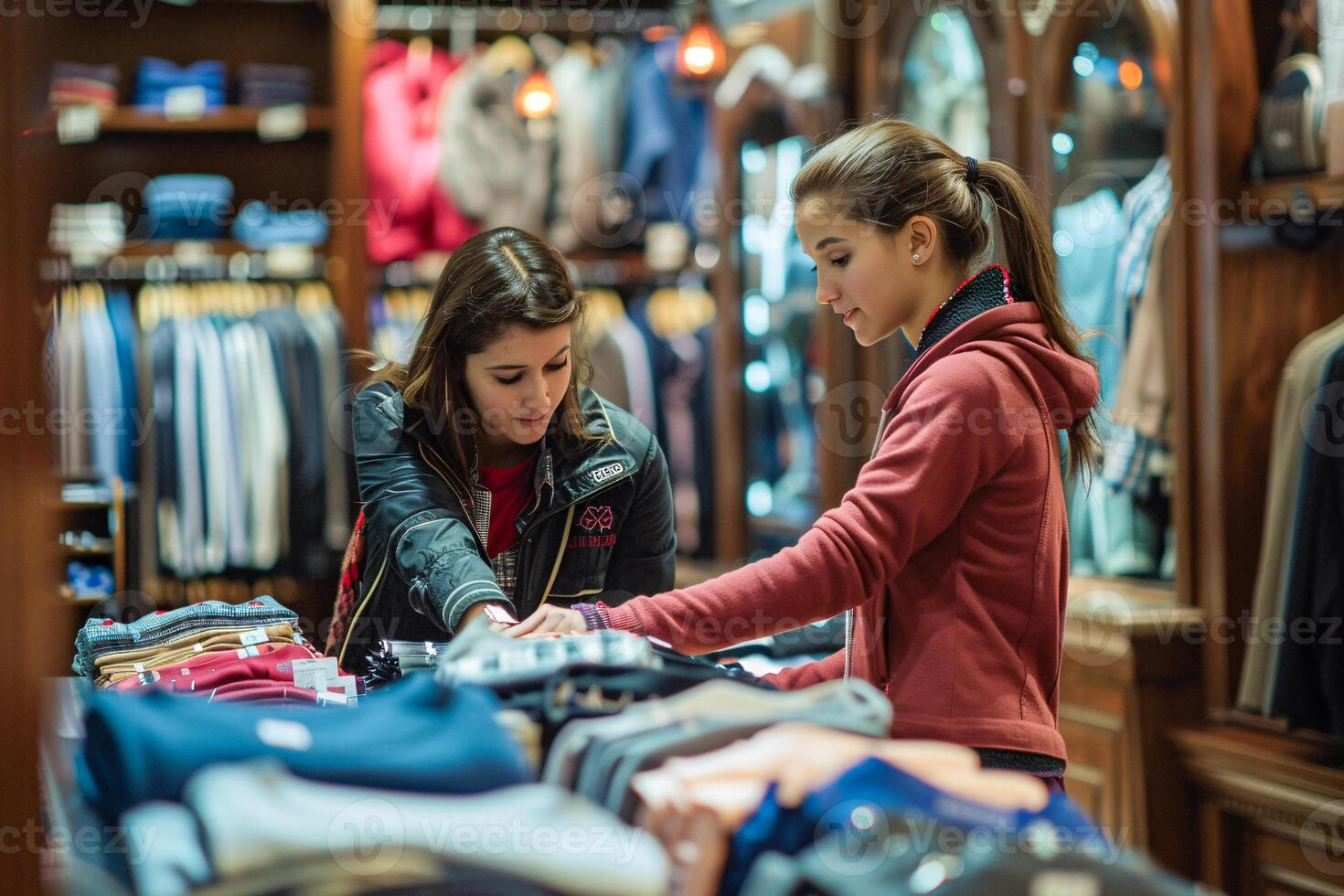 Female friends choosing clothes in boutique photo