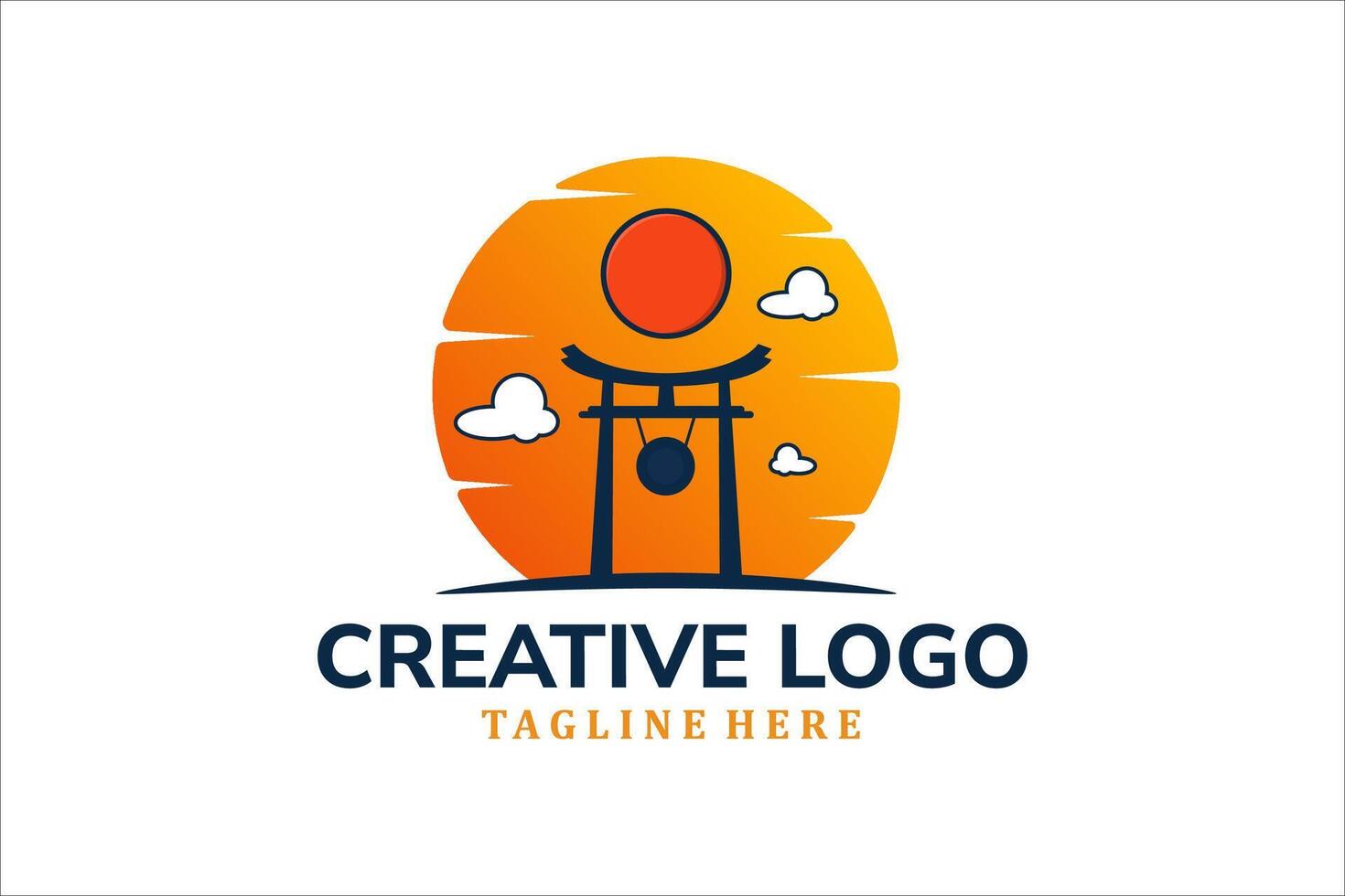 Modern Flat Unique toriigate japanese logo vintage with sunset logo template illustration design vector