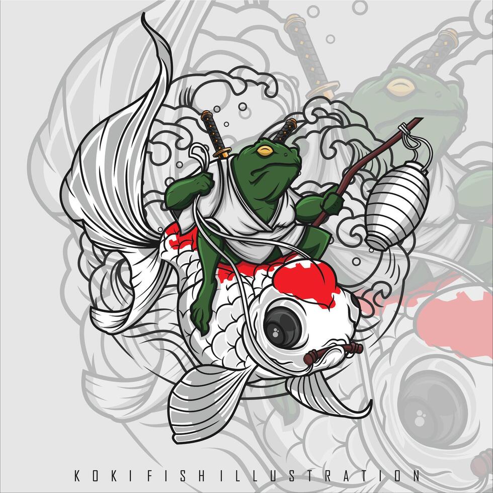 KOKI FISH ILLUSTRATION WITH A GRAY BACKGROUND vector