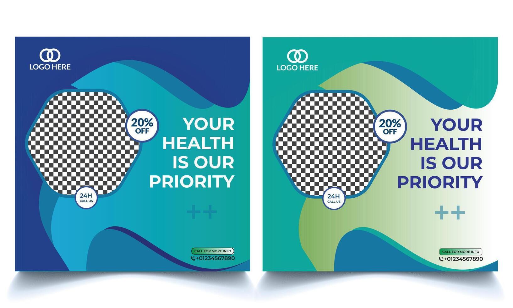 Medical social media post template design set for health vector