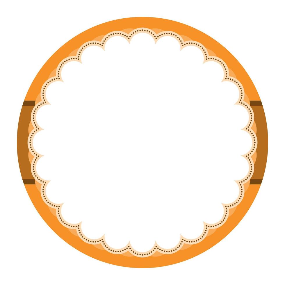 Simple Orange Ornamental Round Sticker Plain Label Blank Background Seal Design vector