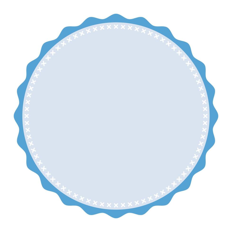Classic Stitched Edge Round Light Blue Emblem Blank Sticker Label Plain Background vector