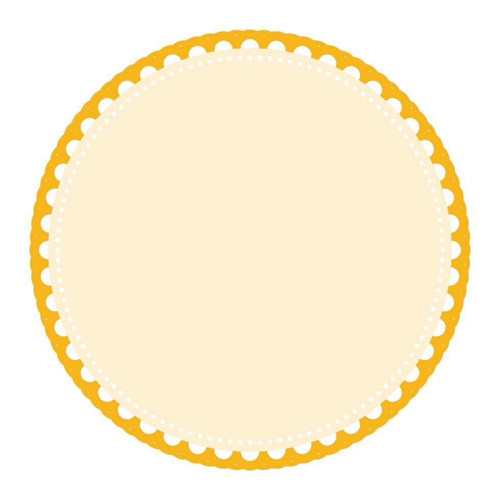 Classic Light Yellow Circle Border Frame with Lace Edges Decoration Blank Sticker Label Background vector