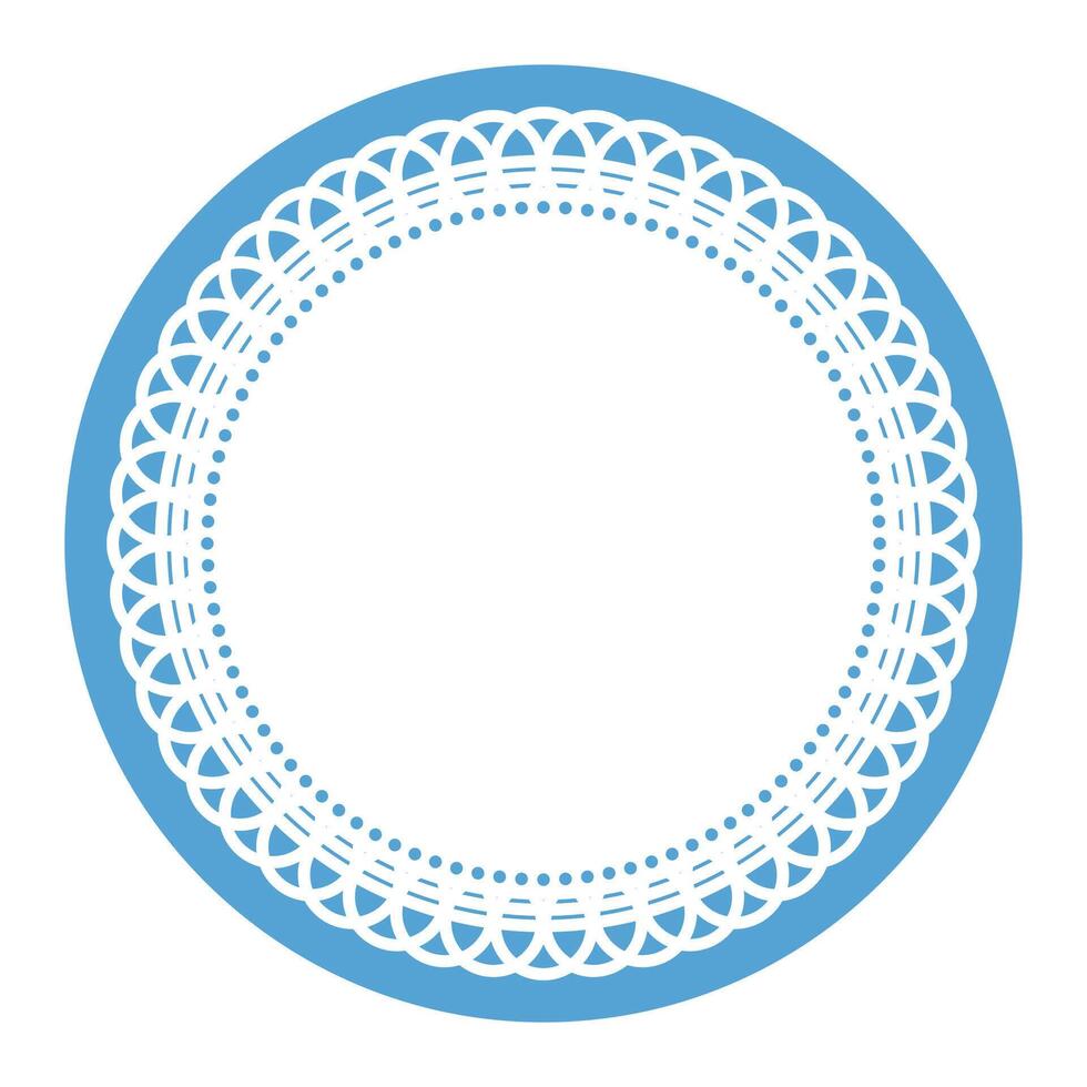 Simple Detailed Light Blue Symmetrical Round Ornamental Lace Circle Blank Frame Border Element vector