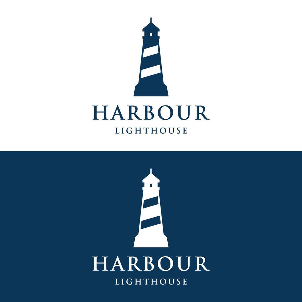 Creative harbor lighthouse building template logo vintage design. vector