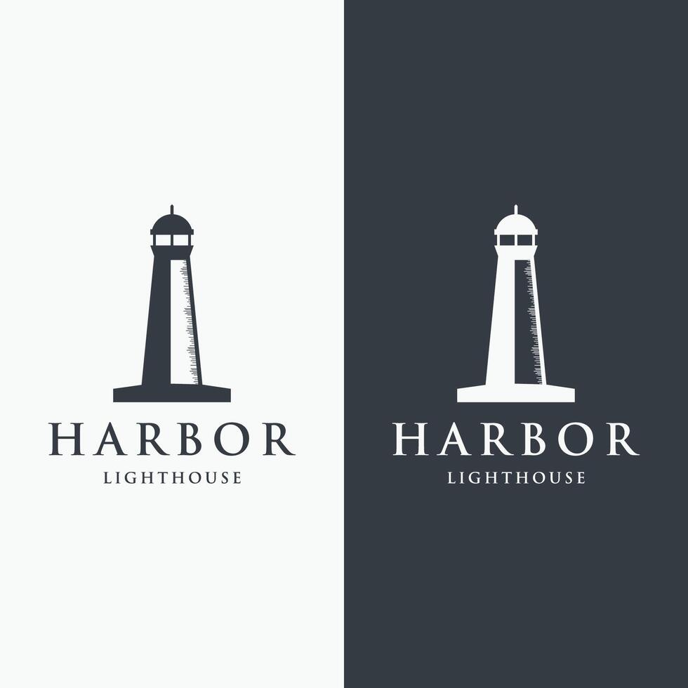 Creative harbor lighthouse building template logo vintage design. vector