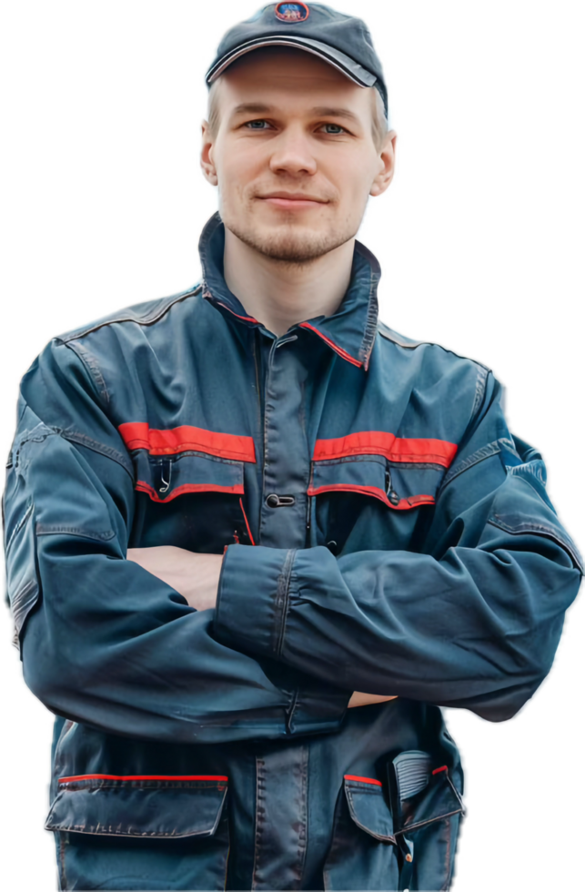 Confident Security Guard in Uniform with Cap. png