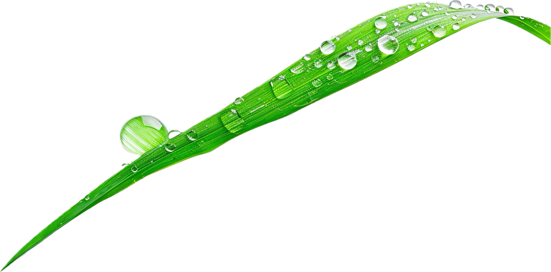 Close-up of Dew Drops on Green Leaves. png