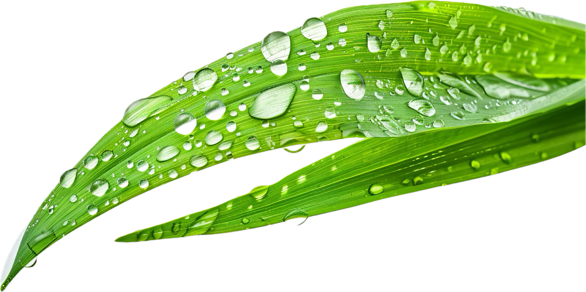 Close-up of Dew Drops on Green Leaves. png