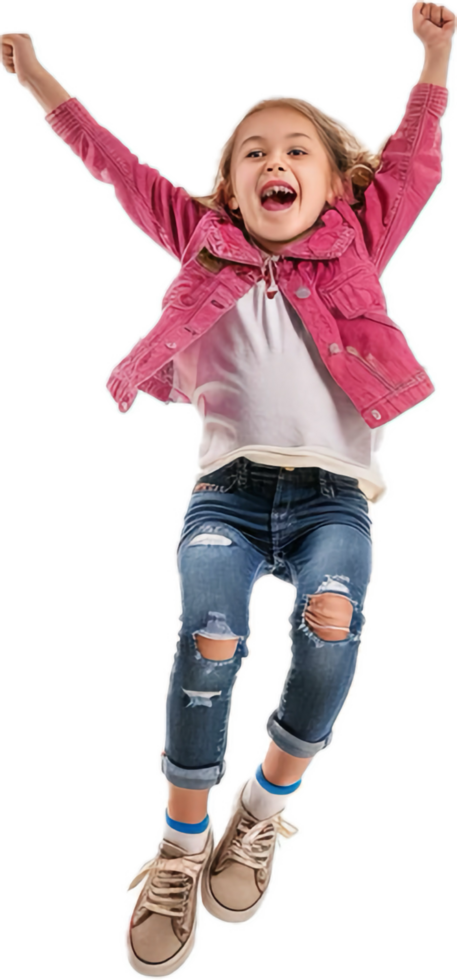 Happy Children Raising Hands in Excitement. png