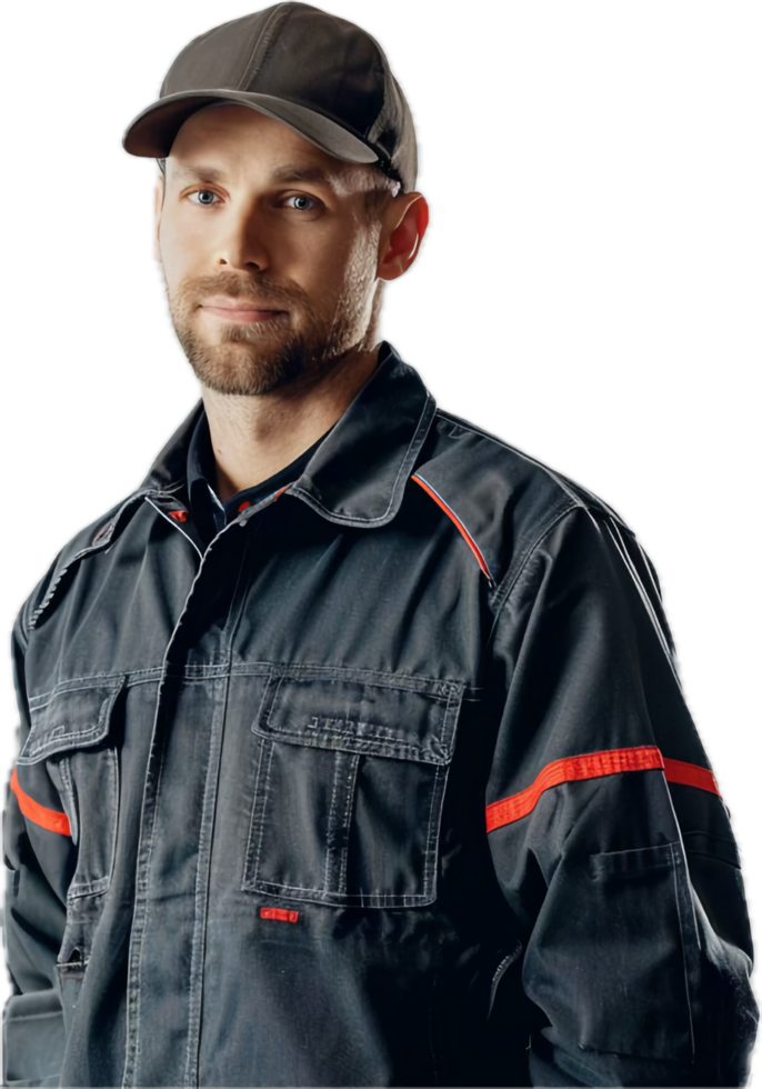 Confident Security Guard in Uniform with Cap. png