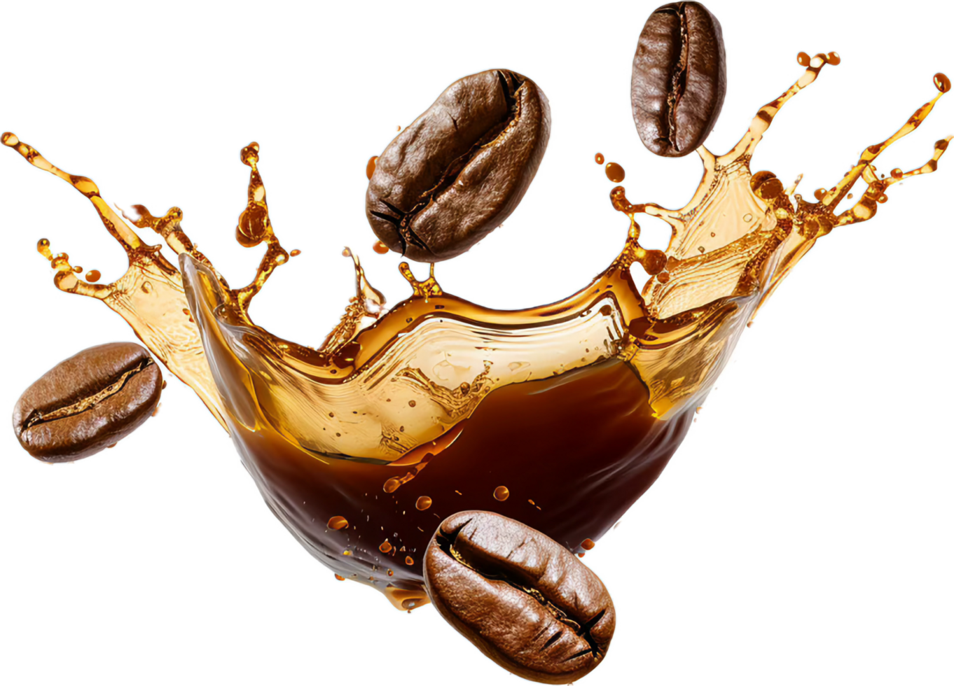 Coffee Beans with Splashing Coffee. png