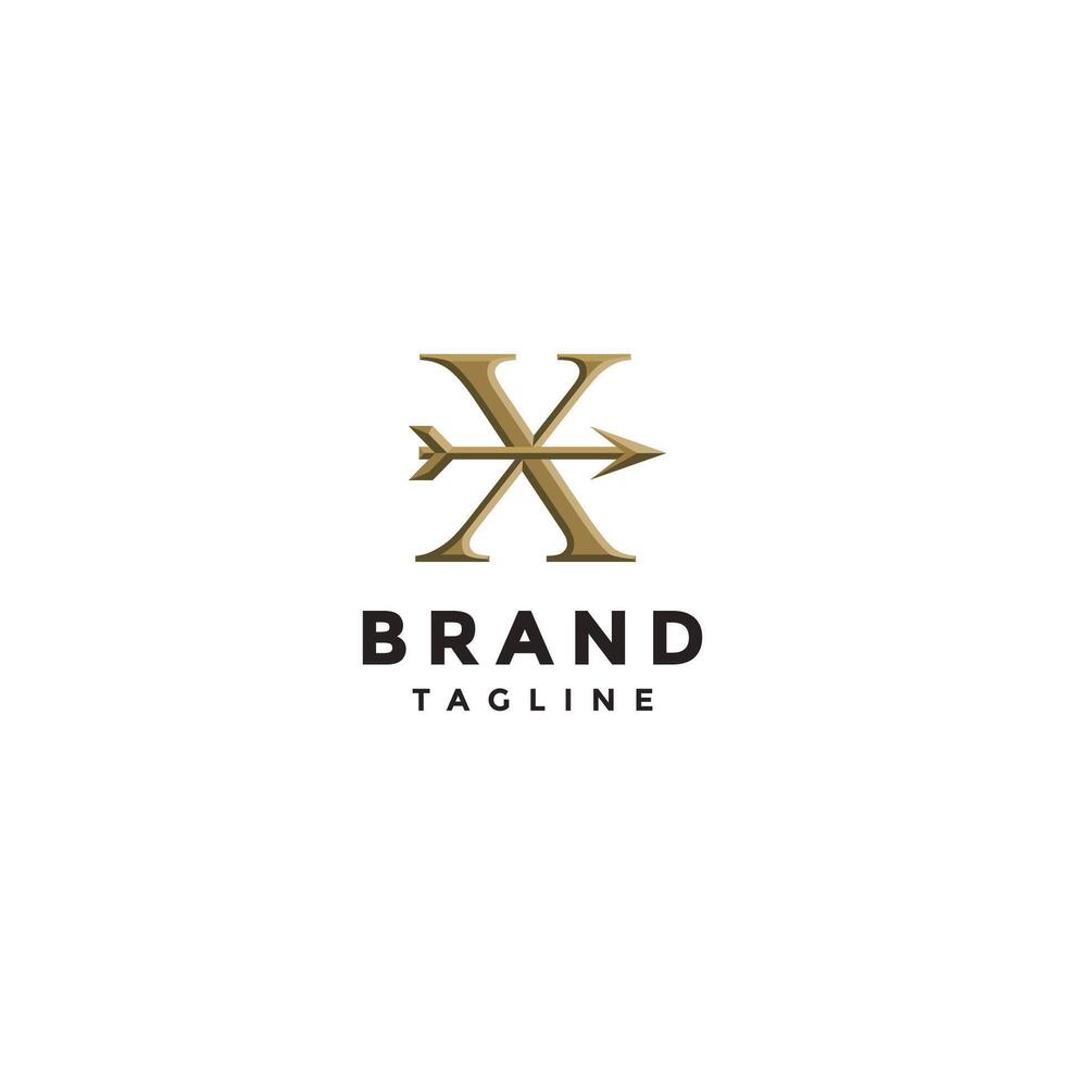 Arrow in the Middle of Initial Letter X Logo Design. Target Symbol In Letter X And Arrow Icon Logo Design. vector