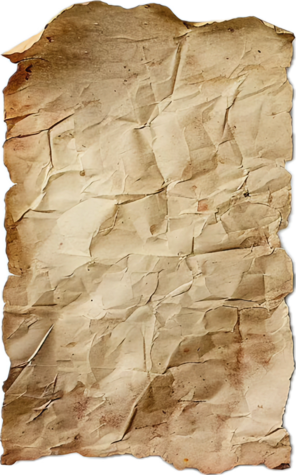Aged Crumpled Paper with Stains and Wrinkles. png
