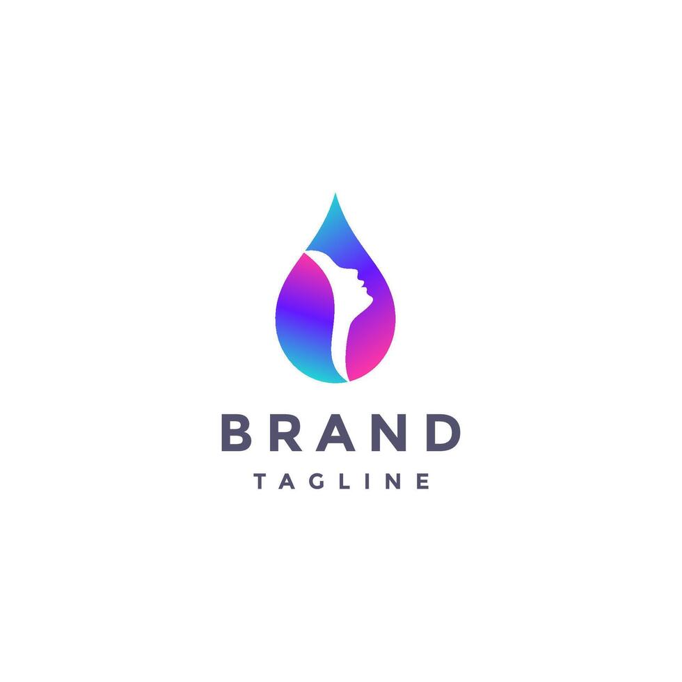 Simple Beautiful Water Drops Logo Design. Silhouette of Woman in Water Drops Logo Design. vector
