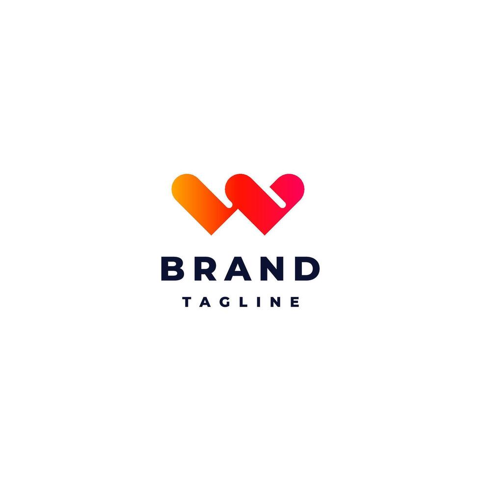 Simple Loved W Letter Logo Design. Initial Letter W Logo Design With Heart Symbol at the End. vector