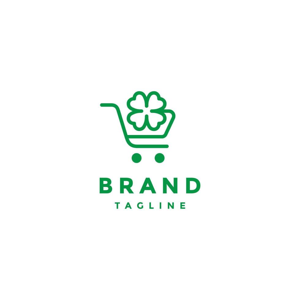 Simple Clover Cart Line Logo Design. Simple Clover Shopping Cart Logo Design. vector