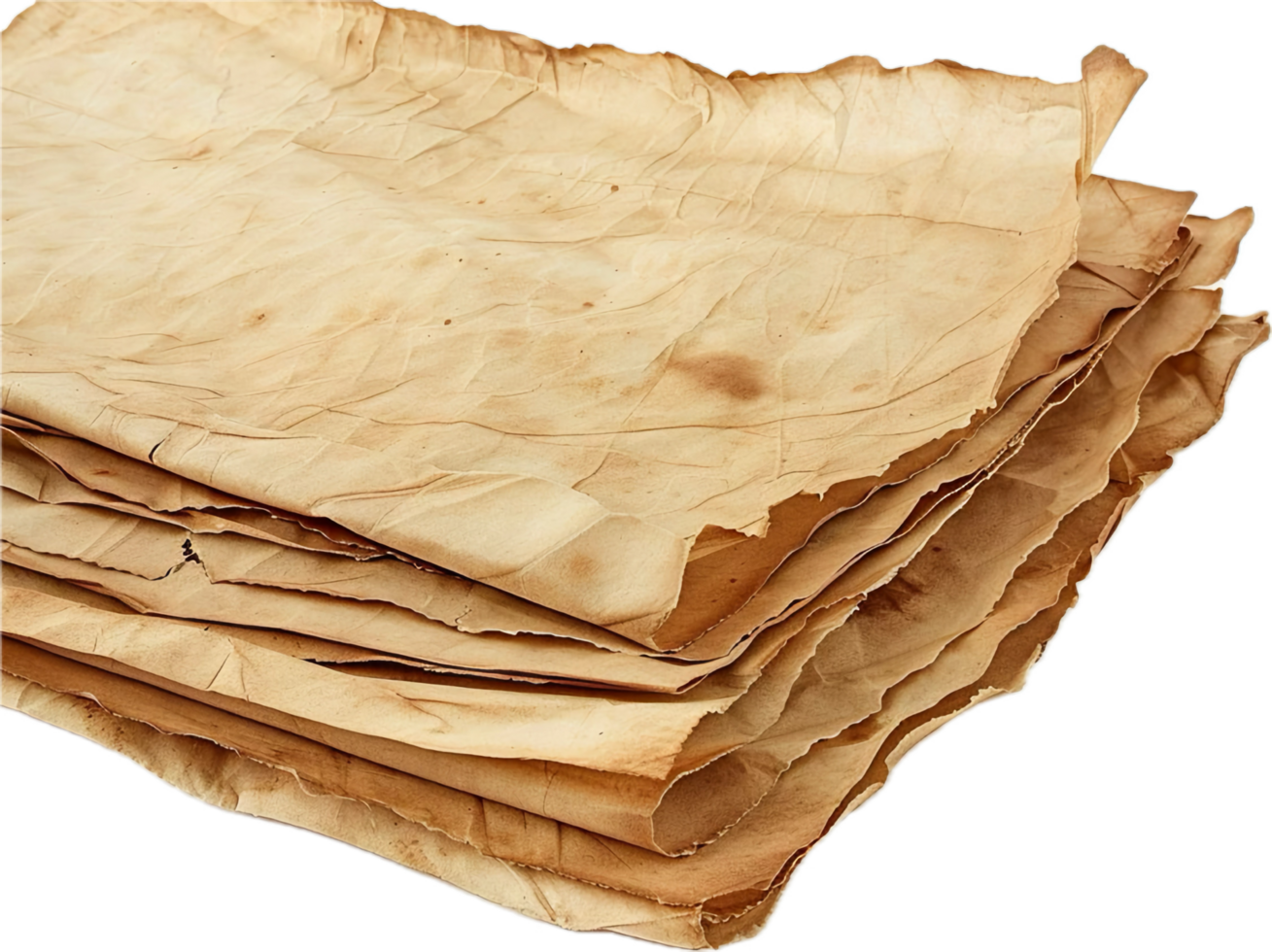 Aged Crumpled Paper with Stains and Wrinkles. png