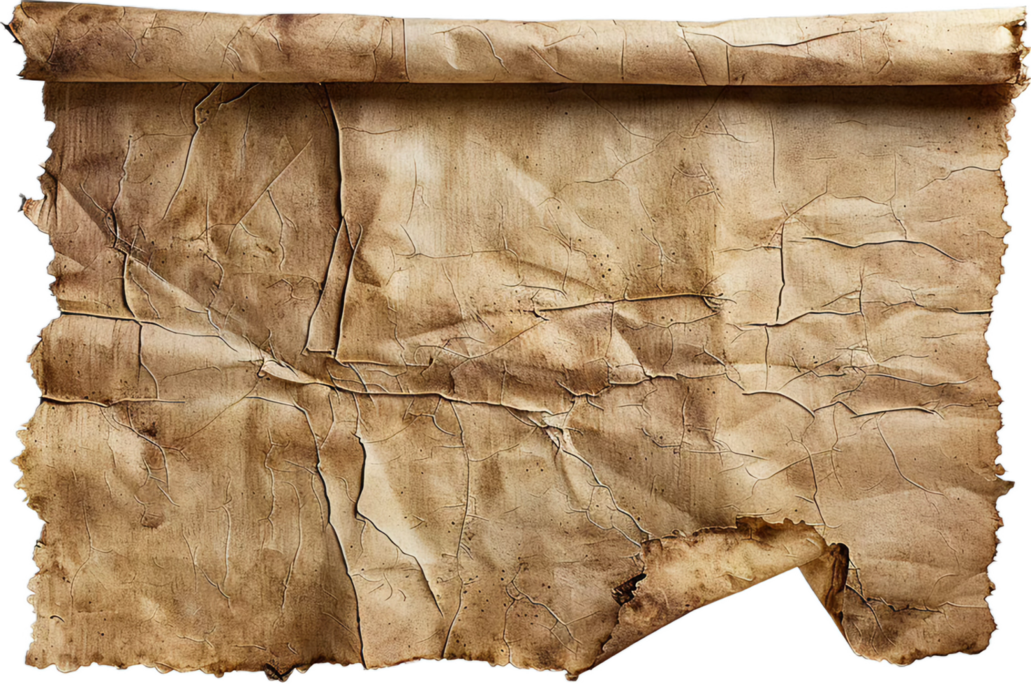 Aged Crumpled Paper with Stains and Wrinkles. png