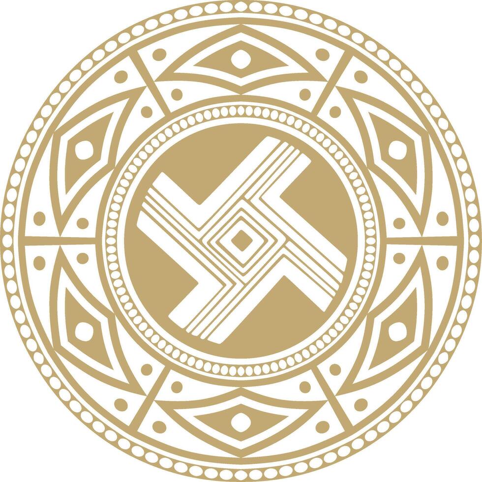Native American round gold pattern. Geometric shapes in a circle. National ornament of the peoples of America, Maya, Aztecs, Incas vector
