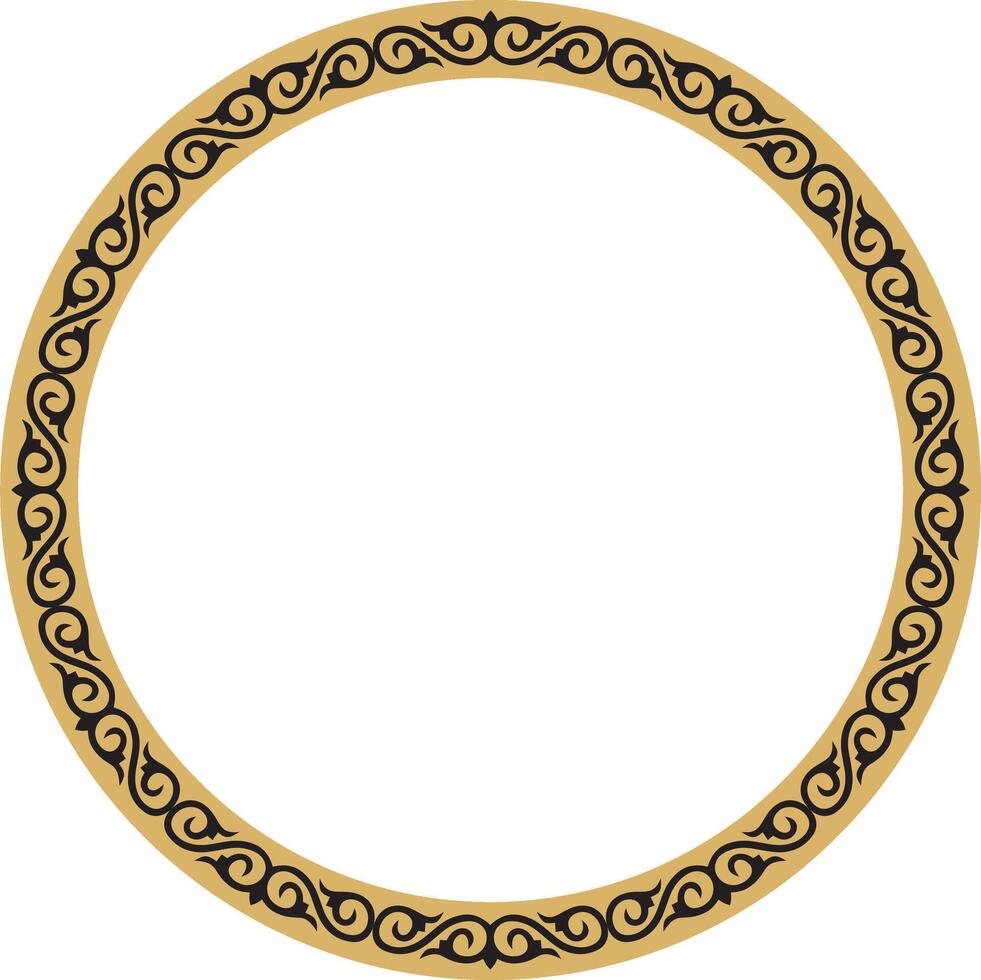 round golden Kazakh national frame. Ornamental circle. Ethnic pattern of nomadic peoples of the Great Steppe, Kyrgyz, Mongols, Bashkirs, Buryats, Kalmyks vector