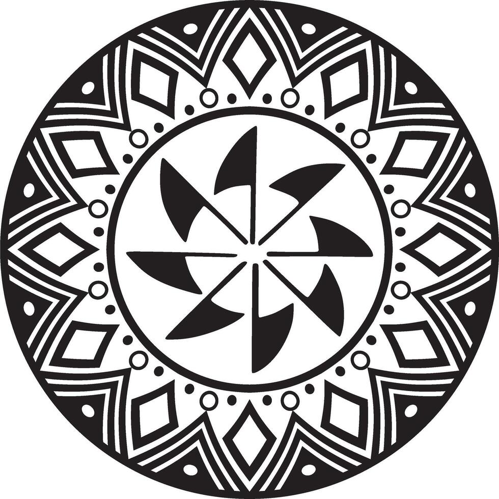 Native American round monochrome pattern. Geometric shapes in a circle. National ornament of the peoples of America, Maya, Aztecs, Incas. vector