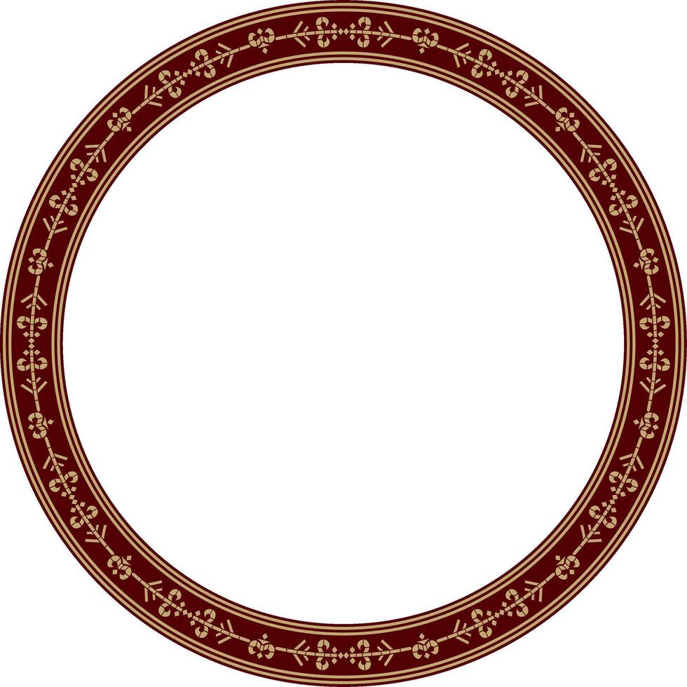 golden and red round Yakut ornament. Endless circle, border, frame of the northern peoples of the Far East. vector