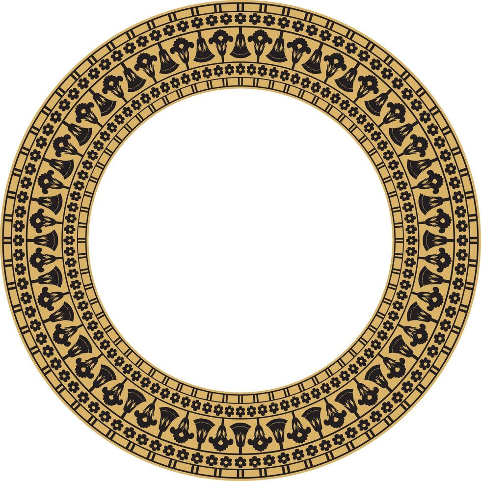 golden round ornament of ancient Egypt. Circle Border, frame in pyramids vector