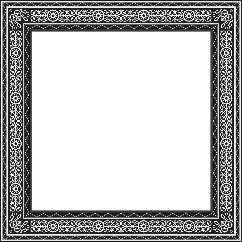 monochrome black square Yakut ornament. An endless rectangular border, a frame of the northern peoples of the Far East. vector