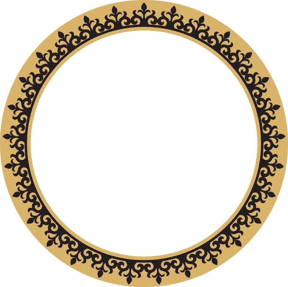 gold and black Kazakh national round pattern, frame. Ethnic ornament of the nomadic peoples of Asia, the Great Steppe, Kazakhs, Kirghiz, Kalmyks, Mongols, Buryats, Turkmens vector