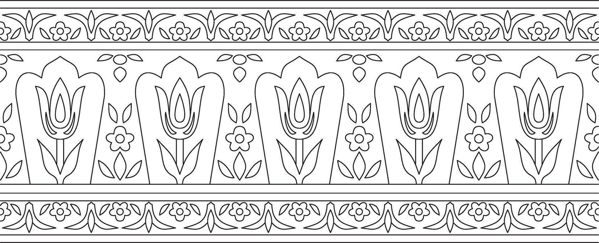linear contour seamless Turkish ornament. Ottoman rectangle, border, frame. Muslim pattern for stained glass. vector