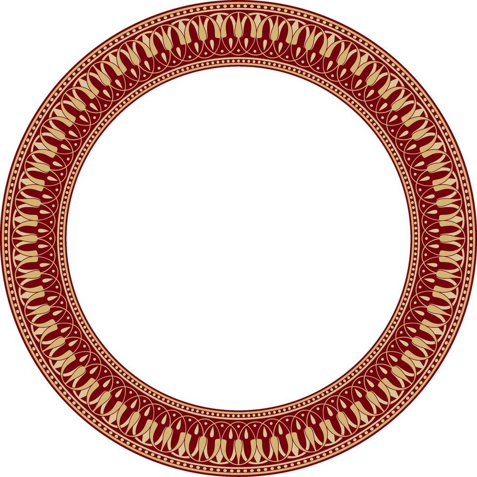 gold and red round classic Greek meander ornament. Pattern, circle of Ancient Greece. Border, frame, ring of the Roman Empire. vector