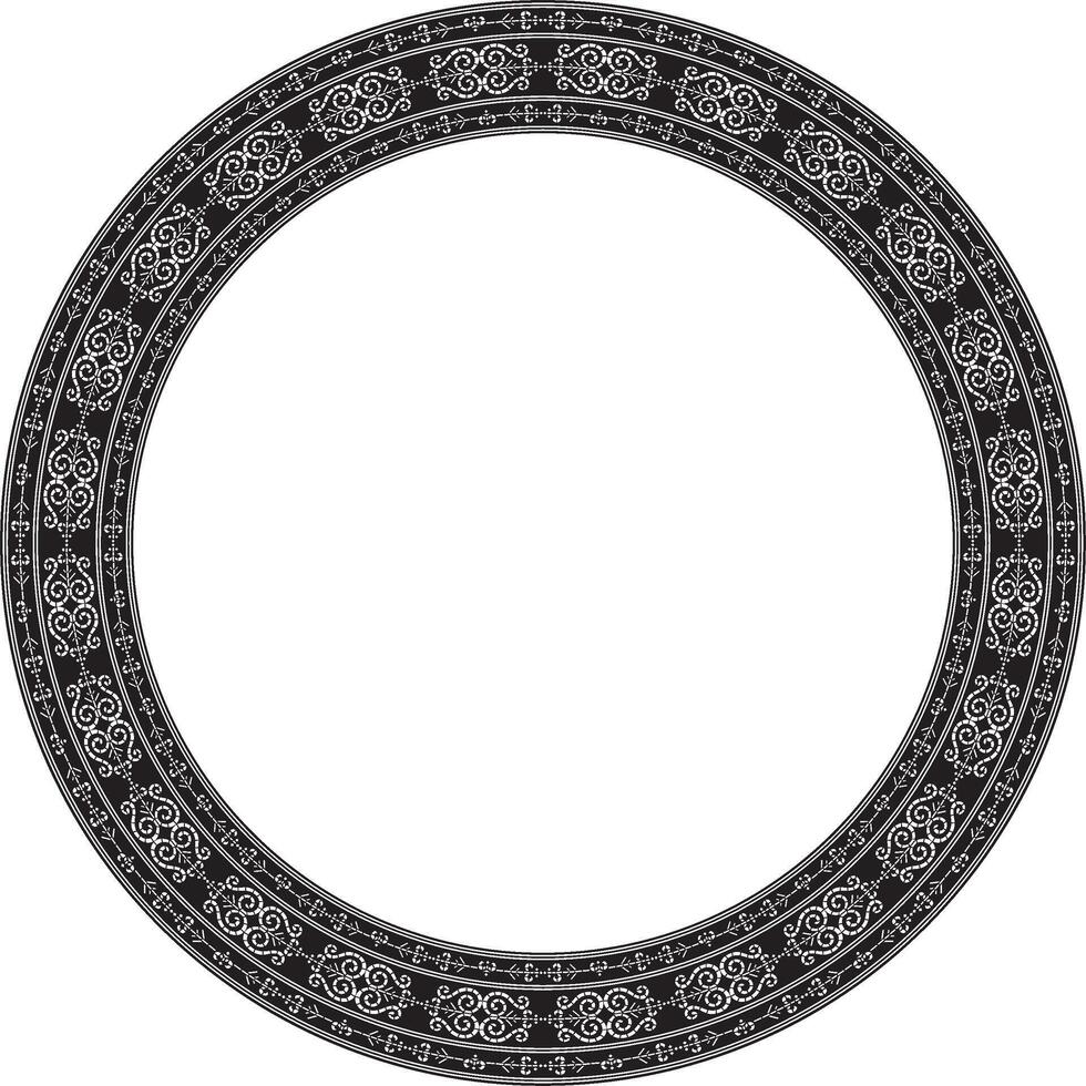 monochrome black round Yakut ornament. Endless circle, border, frame of the northern peoples of the Far East. vector