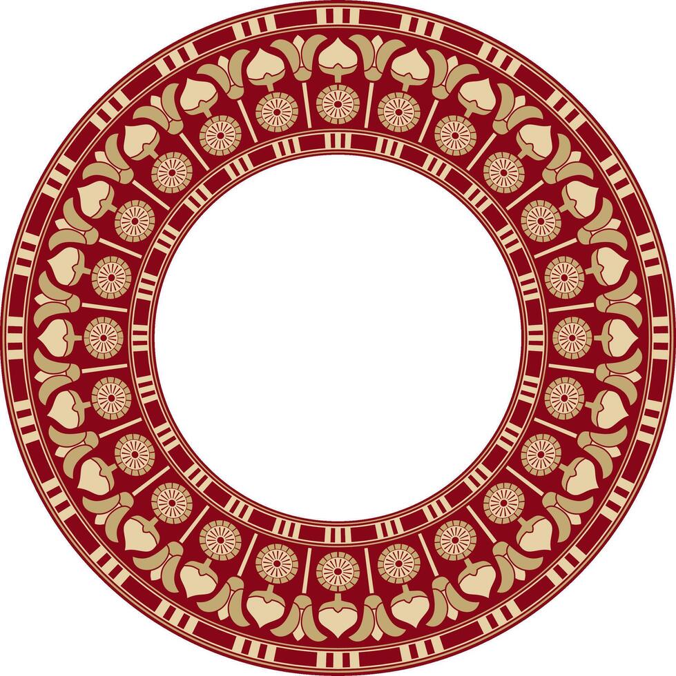 golden and red round Egyptian ornament. Endless Circle, Ring of Ancient Egypt. Geometric African frame. vector