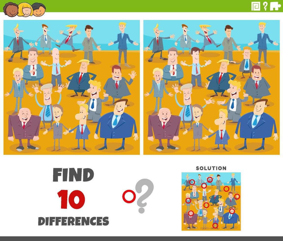 differences game with cartoon people characters group vector