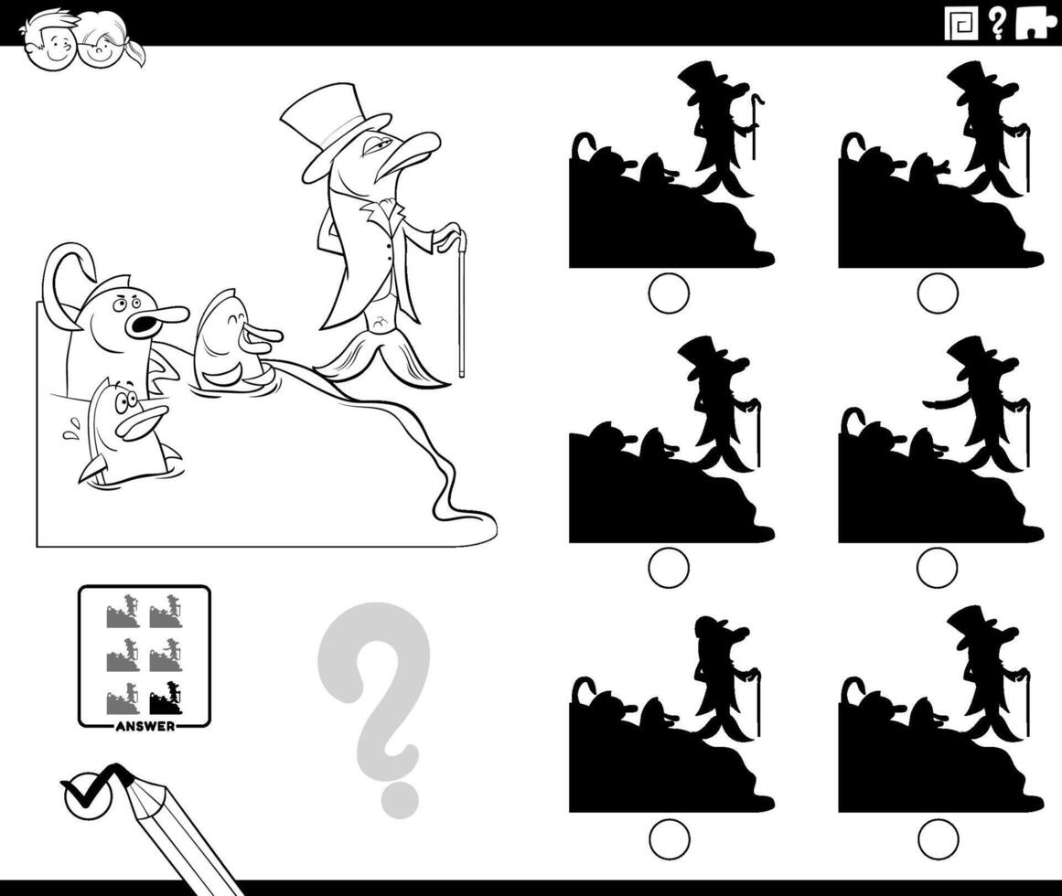 shadow game with cartoon fish out of water coloring page vector