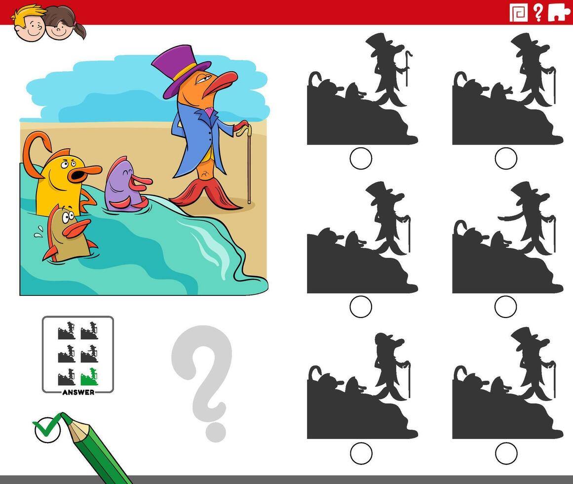 shadow activity with cartoon fish out of water proverb vector