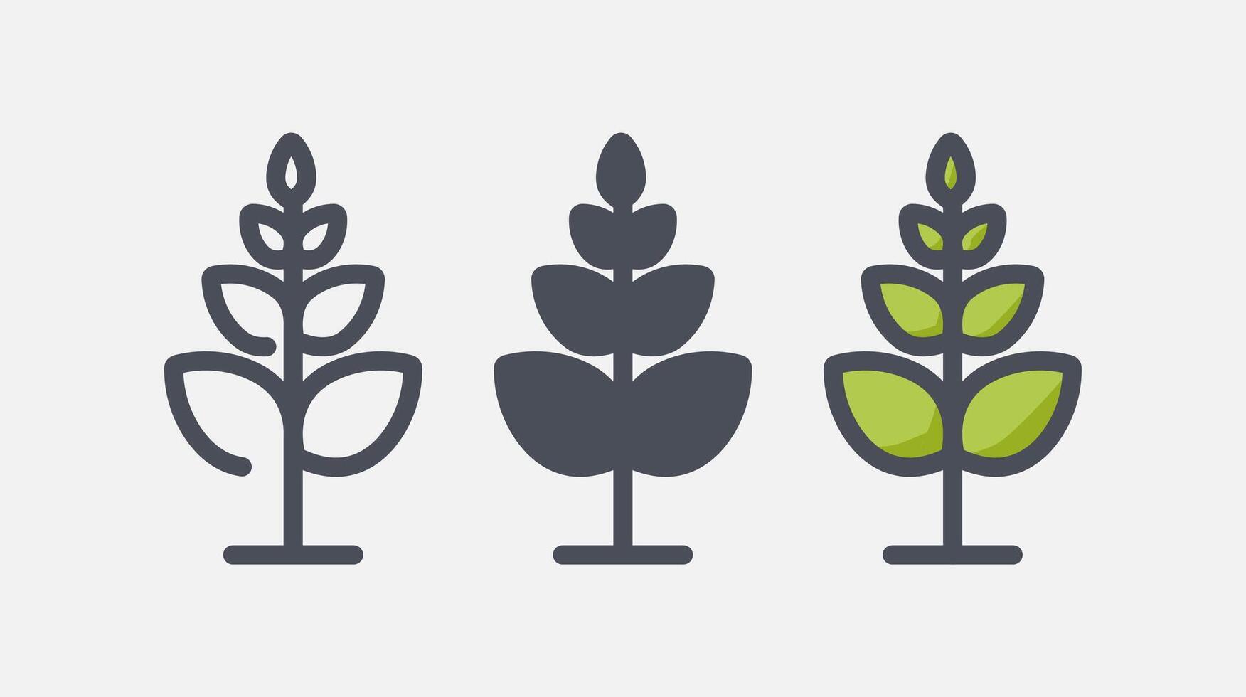 Flat forest trees icons, garden or park landscape elements. vector
