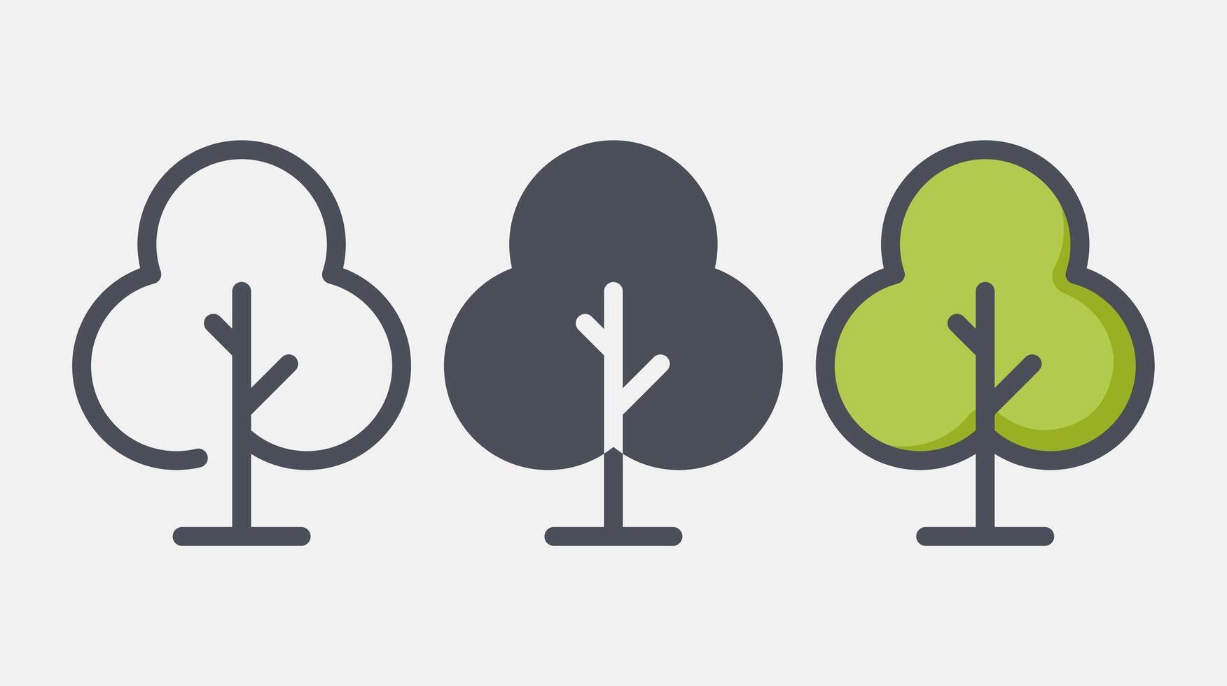 Flat forest trees icons, garden or park landscape elements. vector