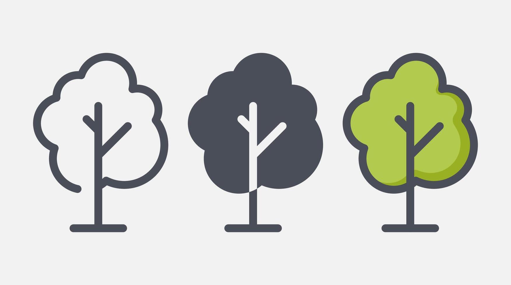 Flat forest trees icons, garden or park landscape elements. vector