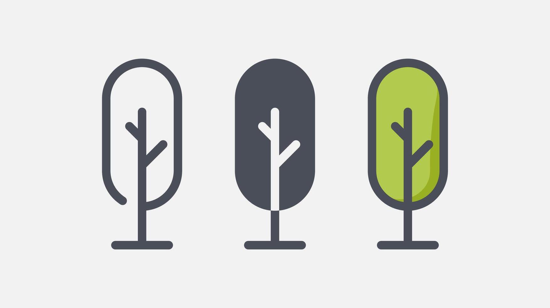 Flat forest trees icons, garden or park landscape elements. vector