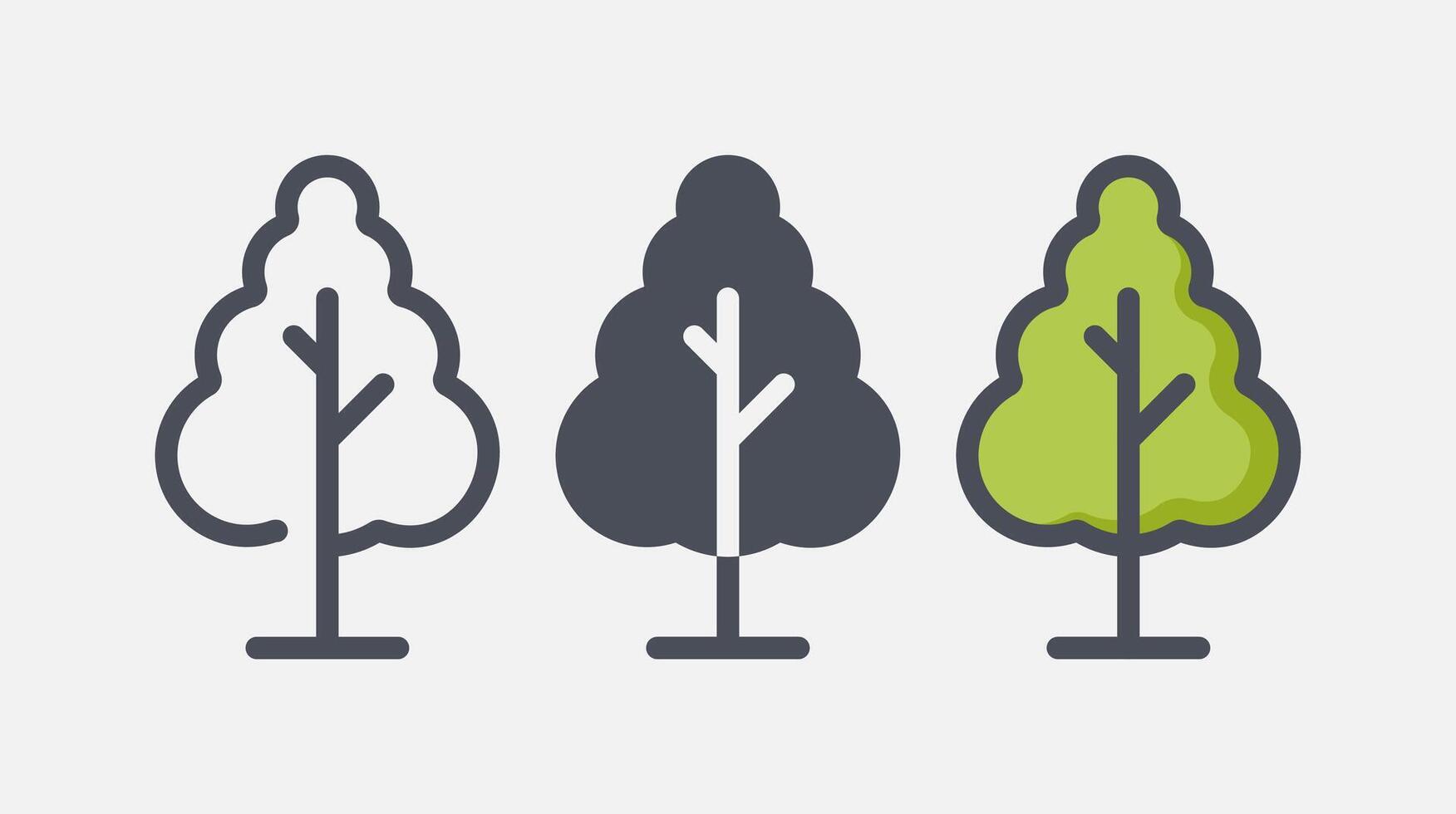Flat forest trees icons, garden or park landscape elements. vector