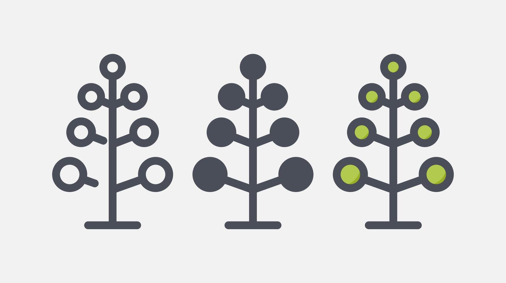 Flat forest trees icons, garden or park landscape elements. vector